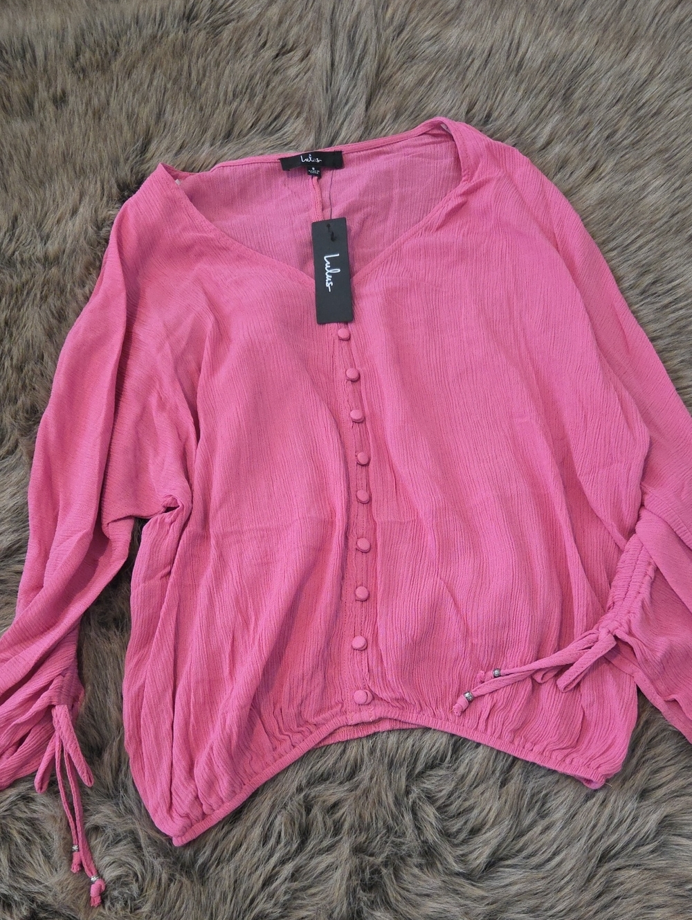 Lulu's Rose Pink Button-Front Peasant Blouse